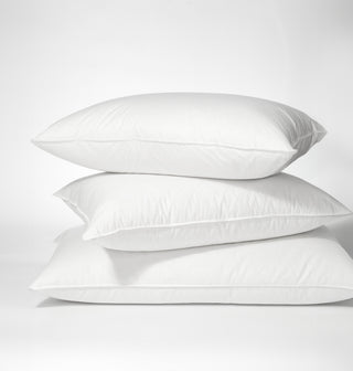 Trio of pillows stacked: Tencel Organic Cotton 750 Loft Hungarian White Goose Down Pillow.